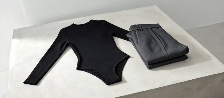 Which base layer creates a seamless, bulk-free silhouette under tailored trousers?