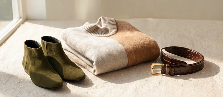 Identify the palette dominated by camel, cream, olive, and espresso brown
